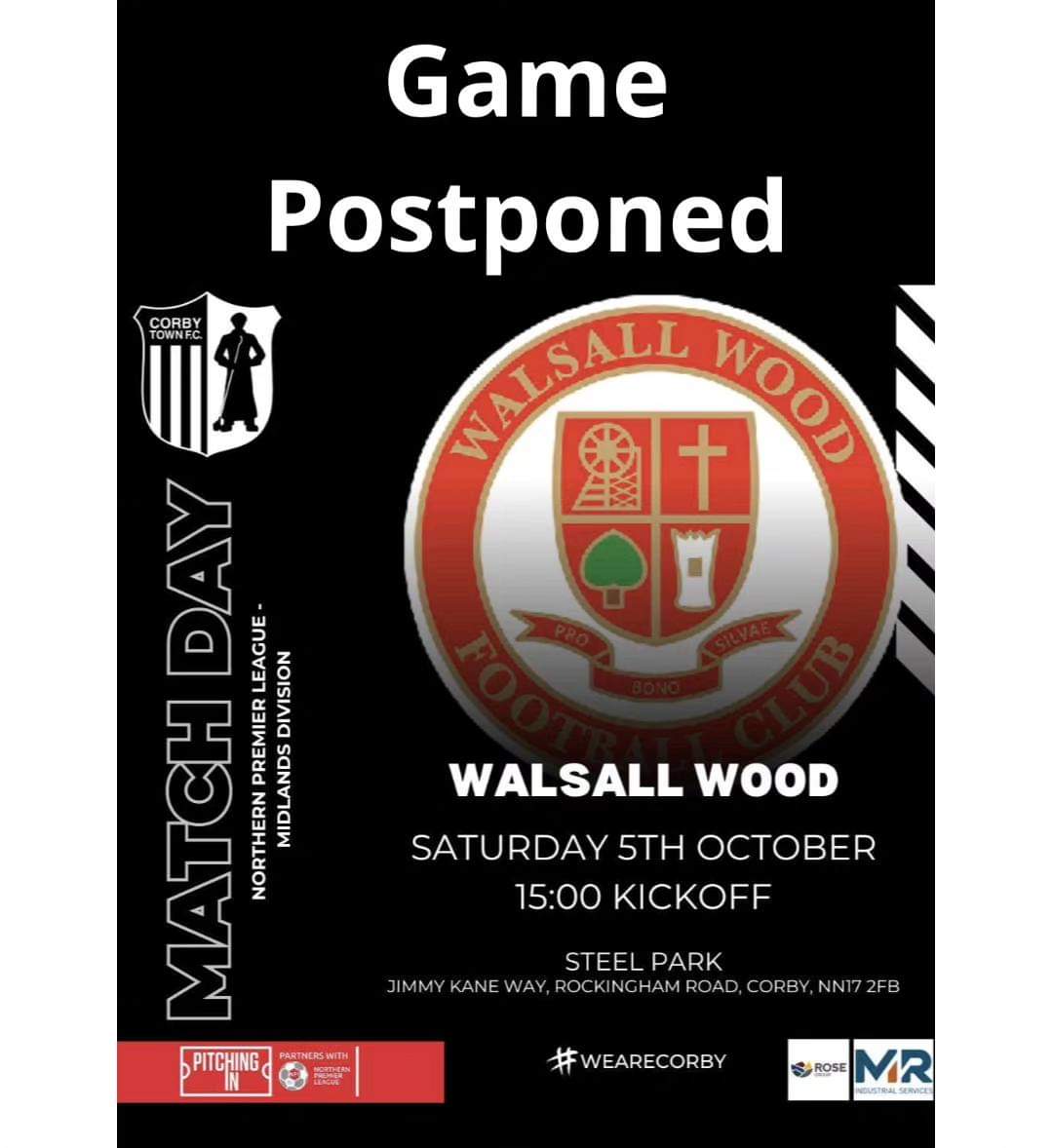 A reminder that due to circumstances beyond our control, we sadly have no game today.

#WeAreCorby