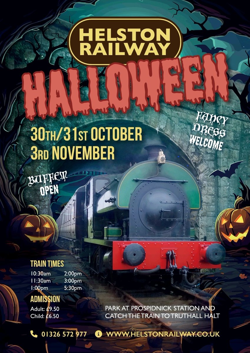 During Autumn half term we will be running our Halloween trains. See the poster below for more details. You can book via the website for these trains.