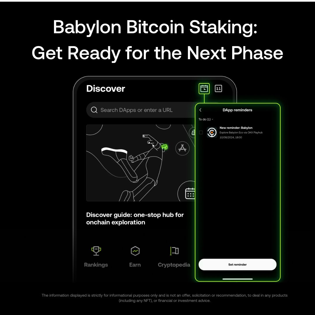 GM frens, we're 4 days away from the next phase of <a href="/babylonlabs_io/">Babylon</a>'s Bitcoin Staking Mainnet Launch ⌛

Get ready by exploring optimal yield strategies at our Babylon Playhub and set a reminder on our Discover tab.

Start now: bit.ly/3yKkBCX