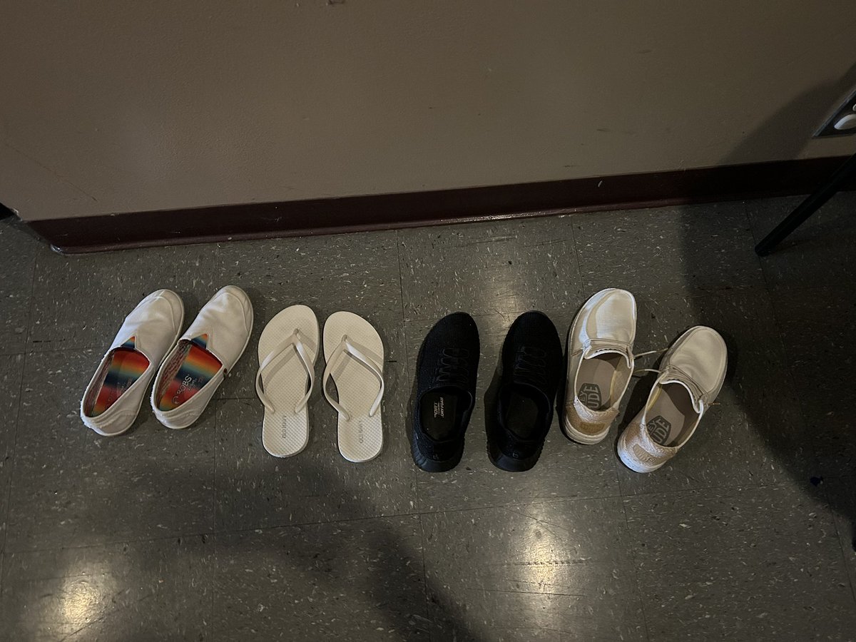 MelissaANathan's tweet image. I had four pairs of shoes at work tonight. From L to R:

- the sneakers I wore to work
- flip flops for easy on and off during pre and post shoe duties
- show sneakers
- boat shoes for intermission 

#stagemanagerlife
#godspell
#inapool
#flintrepertorytheatre 
#photooftheday