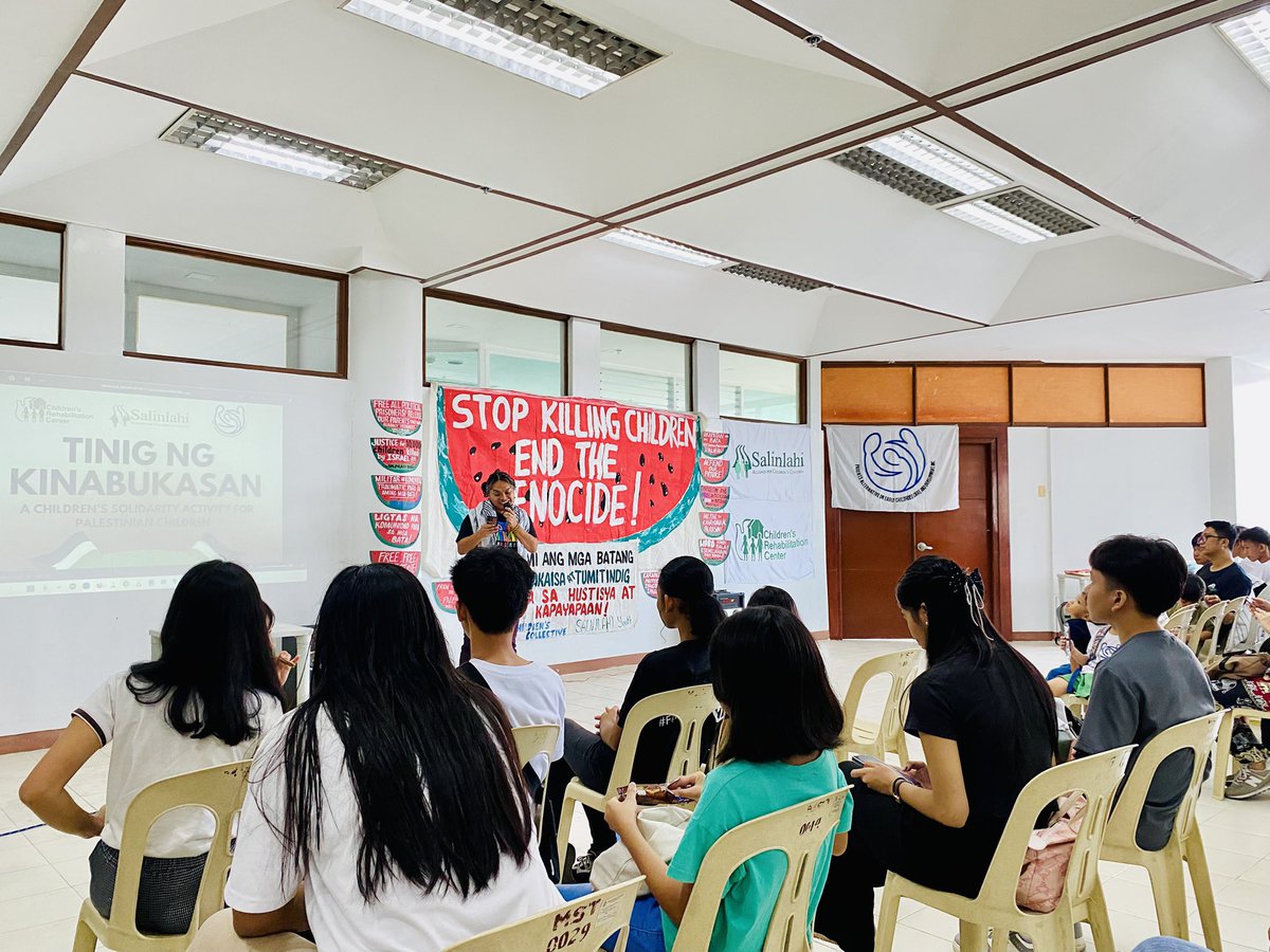 NOW: In the face of ongoing genocide against Palestinians in Gaza, Filipino children and child rights group <a href="/salinlahiphils/">Salinlahi #ProtectOurChildren #DefendOurFuture</a> mount a solidarity activity in Quezon City, reporting around 17,000 Palestinian children who have been killed since the October 7 attacks.