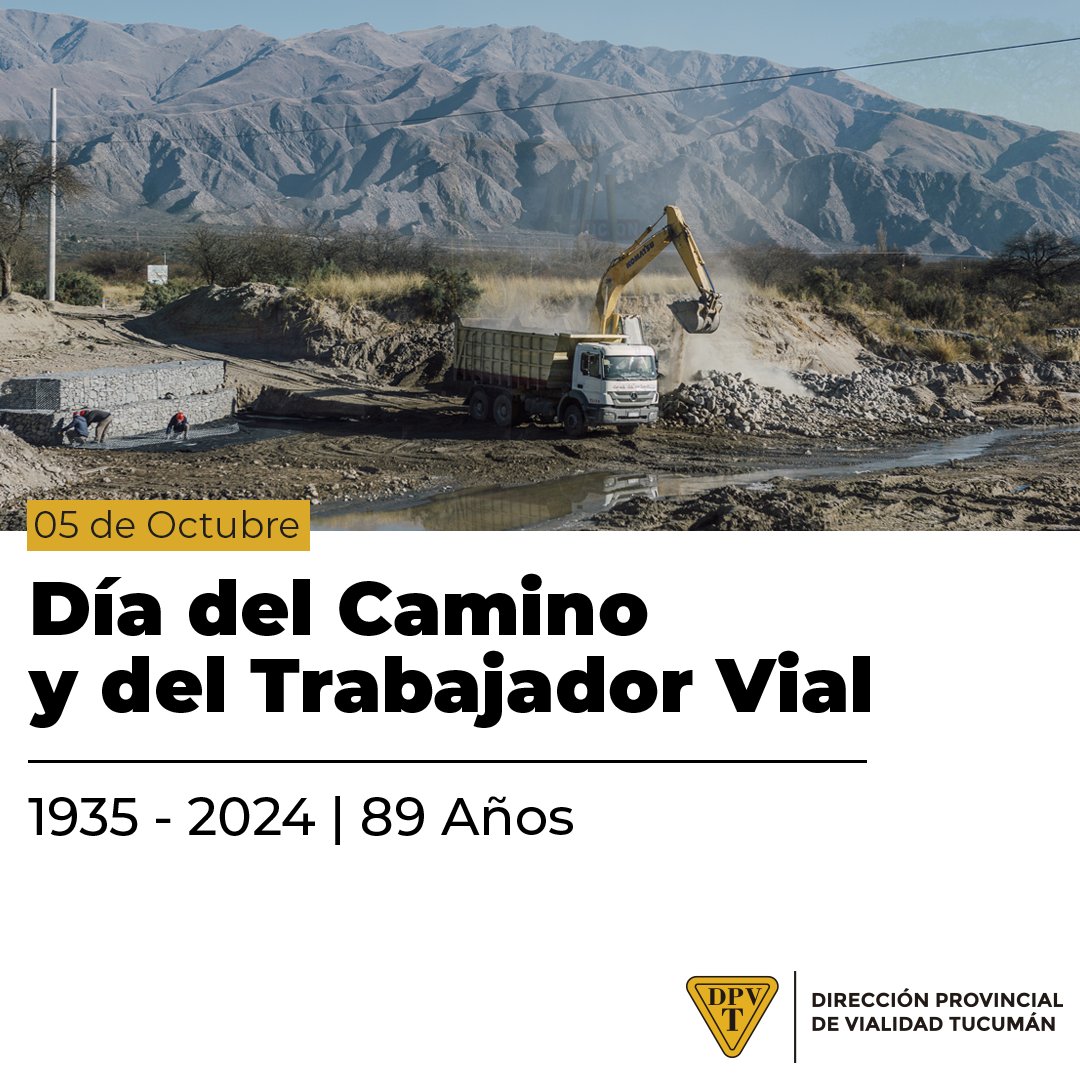 dpvtucuman's tweet photo. Hoy conmemoramos el Día del Camino y del Trabajador Vial en nuestro 89° aniversario. Es un día especial para todos nosotros en DPV Tucumán. ¡Feliz Día a todos los trabajadores viales! https://t.co/cHO1m4budU