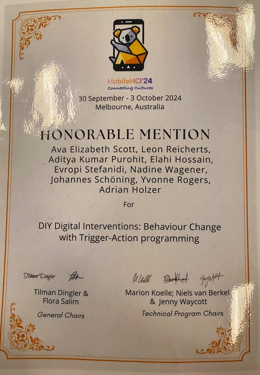 ava___scott's tweet image. My final morning in Melbourne. Our paper at @ACMMobileHCI received an honourable mention! Thank you to everyone who contributed to this project. If you’re interested in how people can re-imagine and change both technologies and themselves, give it a read dl.acm.org/doi/10.1145/36…