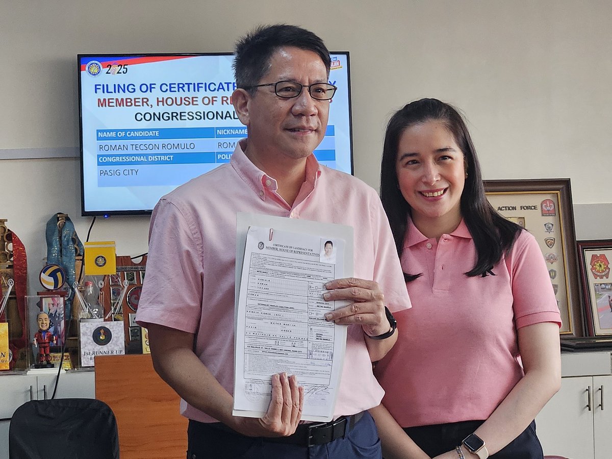 Incumbent Pasig Lone District Rep. Roman Romulo seeks another term. He is joined by wife and former lawmaker Shalani Soledad-Romulo #Halalan2025