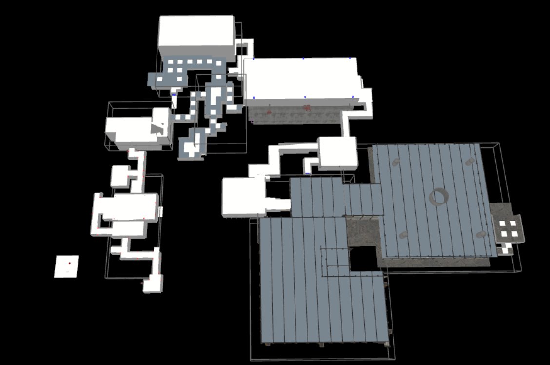 Level design done, enemy AI done, boss fight scripted and tested. 
Now for detailing, recording the VO and syncing up the events to it, and as much more optimization I can manage.