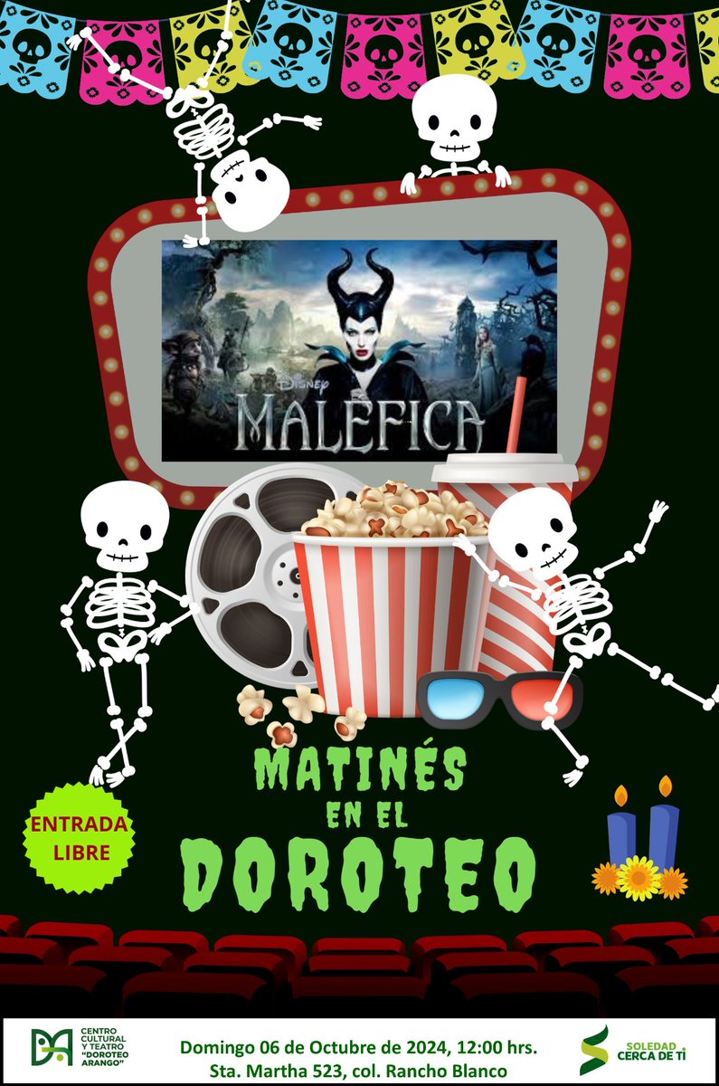 culturassoledad's tweet photo. ¡Vuelven las matinés dominicales al  Doroteo!
El Ayuntamiento de Soledad de Graciano Sánchez y el Teatro y Centro Cultural "Doroteo Arango"  te invita a qué junto con toda tu familia  disfrutes de esta excelente película. 
𝗘𝗡𝗧𝗥𝗔𝗗𝗔 𝗟𝗜𝗕𝗥𝗘
#TeatroDoroteoArango https://t.co/9EQI4fsxQE