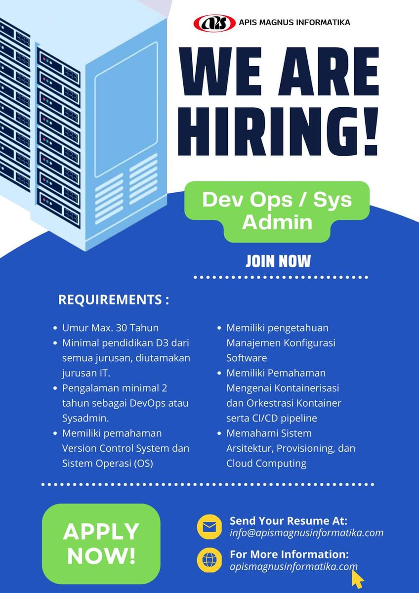 Lowongan Kerja DevOps / SysAdmin

#lokerkarir_it #lokerit #lokerprogrammer #lowongankerja #loker #lokercot

cc : <a href="/hrdbacot/">HRD BACOT</a>