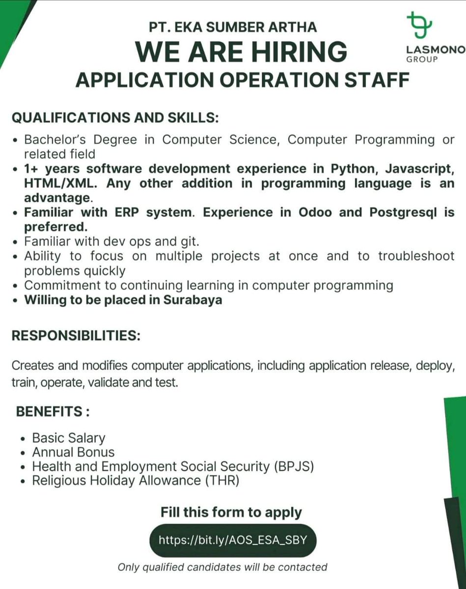 Lowongan Kerja Application Operation Staff

#lokerkarir_it #lokerit #lokerprogrammer #lowongankerja #loker #lokercot

cc : <a href="/hrdbacot/">HRD BACOT</a>