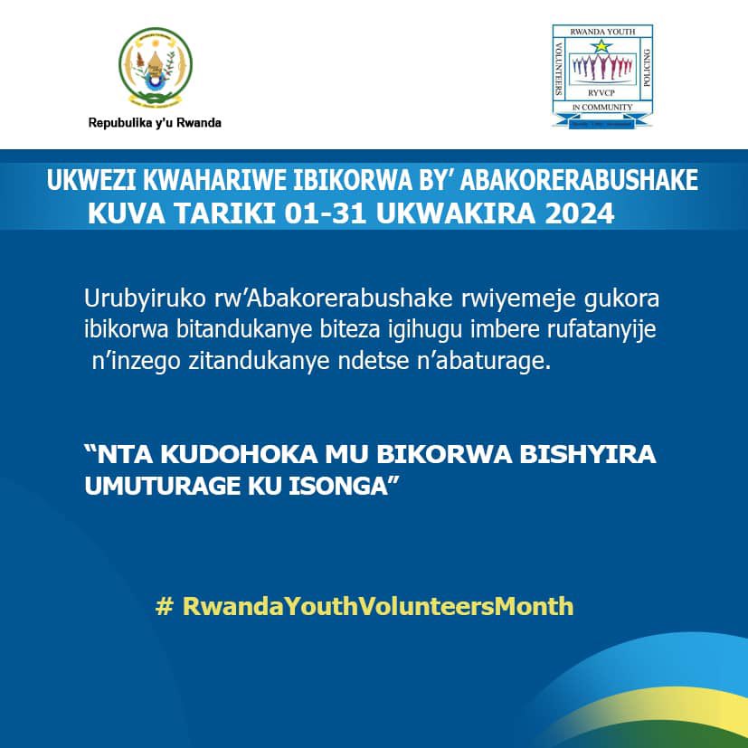 RwamaganaYouthVolunteers (@rwamaganayouth) on Twitter photo “ Nta kudohoka mu bikorwa bishyira umuturage ku isonga “ Iyi niyo ntero y’urubyiruko rw’abakorerabushake ba <a href="/RwamaganaDistr/">Rwamagana District</a> muri uku kwezi kwahariwe ibikorwa by’ubukorerabushake. “ Nta kudohoka mu bikorwa bishyira umuturage ku isonga “ Iyi niyo ntero y’urubyiruko rw’abakorerabushake ba <a href="/RwamaganaDistr/">Rwamagana District</a> muri uku kwezi kwahariwe ibikorwa by’ubukorerabushake.