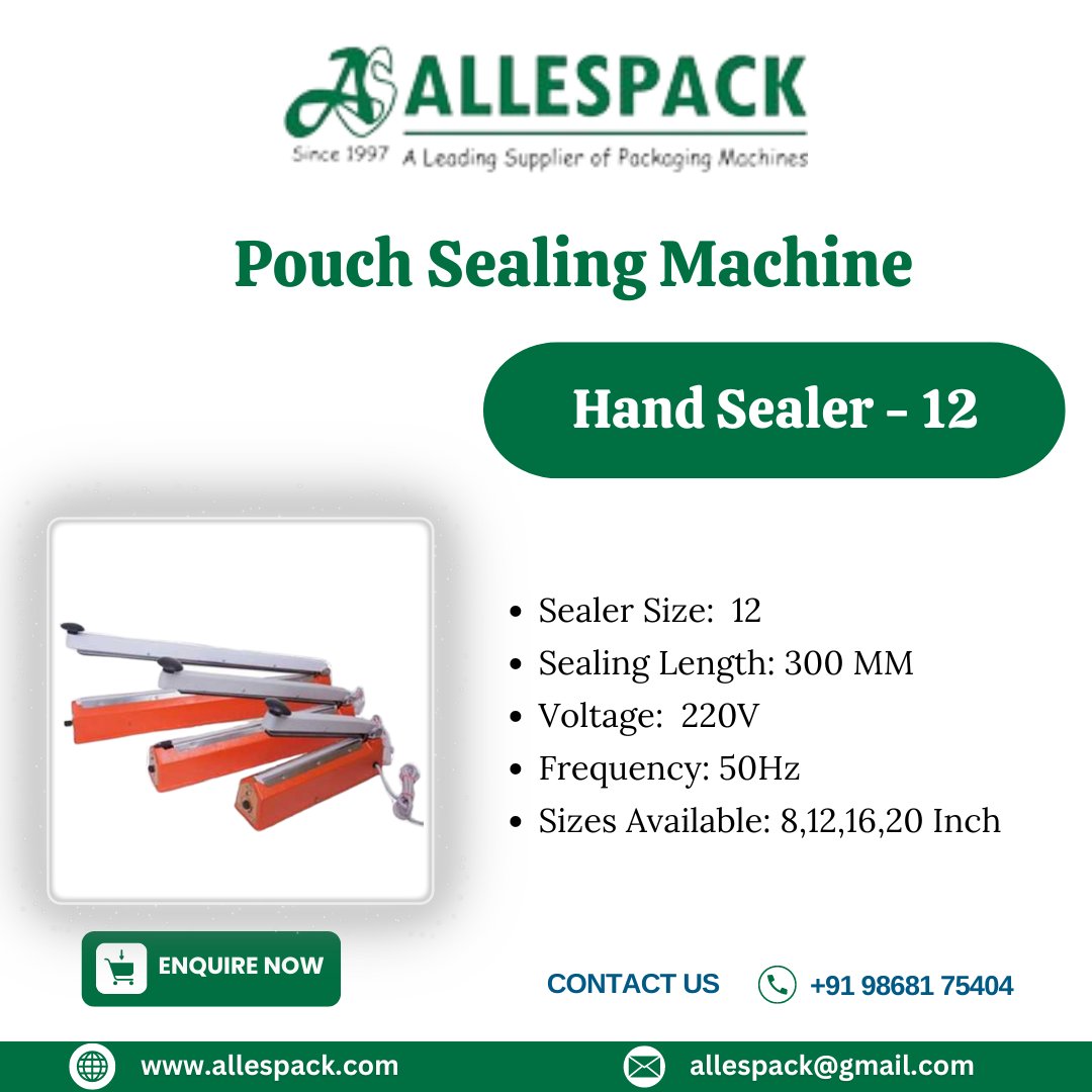 allespack's tweet image. Hand Sealer - 12

Call us at: +91 9868175404, +91 9015997050
Email us at: allespack@gmail.com
Visit Website: allespack.com/hand-sealer.php

#pouchsealingmachine #continuousbandsealer #packagingsolutions #strappingtool #industrialpackaging #efficientpacking #shippingessentials