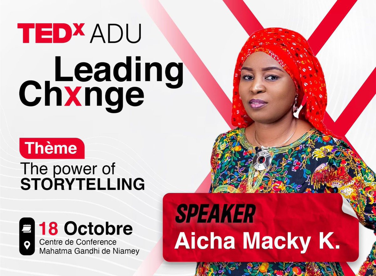 Ne manquez pas cette opportunité unique de repenser notre narratif national et de participer au re-branding du Niger !
 
🗓 18 octobre 2024
📍 Centre de conférences Mahatma Gandhi de Niamey

Réservez votre ticket au lien suivant :
forms.office.com/Pages/Response…

#tedxadu #Niamey #TEDx
