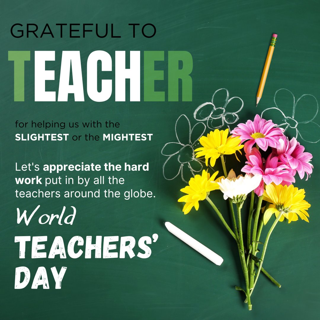 Grateful to Teacher

for helping us with the SLIGHTEST or the MIGHTEST

Let's appreciate the hard work put in by all the teachers around the globe.

World Teachers' Day

#WorldTeachersDay
#WorldTeachersDay2024 <a href="/New_Educ_Com/">تعليم جديد</a> <a href="/UNRWA/">UNRWA</a> <a href="/UNICEFEducation/">UNICEF Education</a>