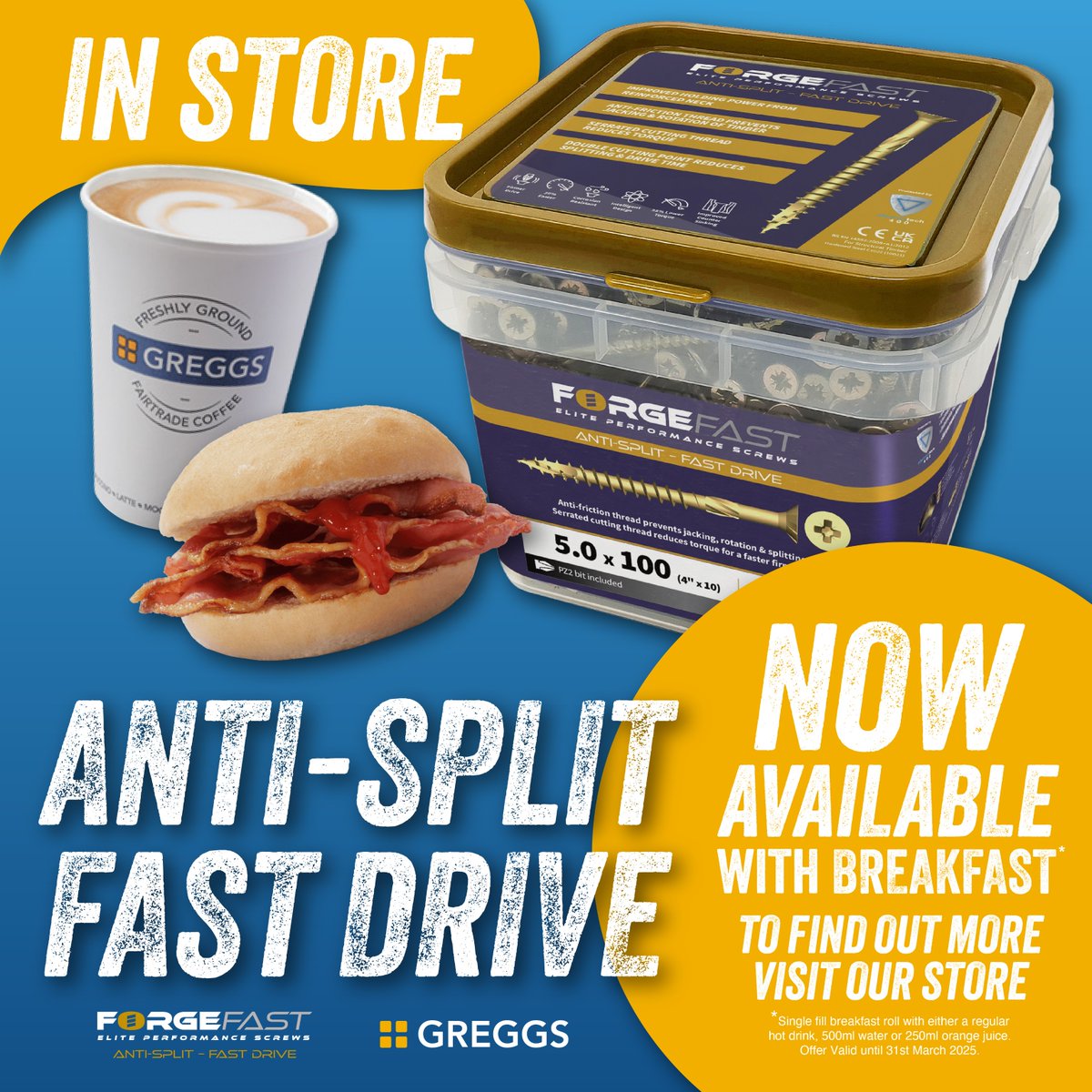 beesleyandfilde's tweet photo. 🛠️ Breakfast on us? Yes, please! 🥐☕ Purchase any ForgeFast Pozi screws at Beesley &amp; Fildes and get a FREE Greggs breakfast! 🔥 Stock up on the screws you need and enjoy a tasty start to your day. 

Don’t miss out! https://t.co/neRlpFIk4p

#ForgeFast #BreakfastDeal #FreeGreggs https://t.co/TSBG1QxOVF