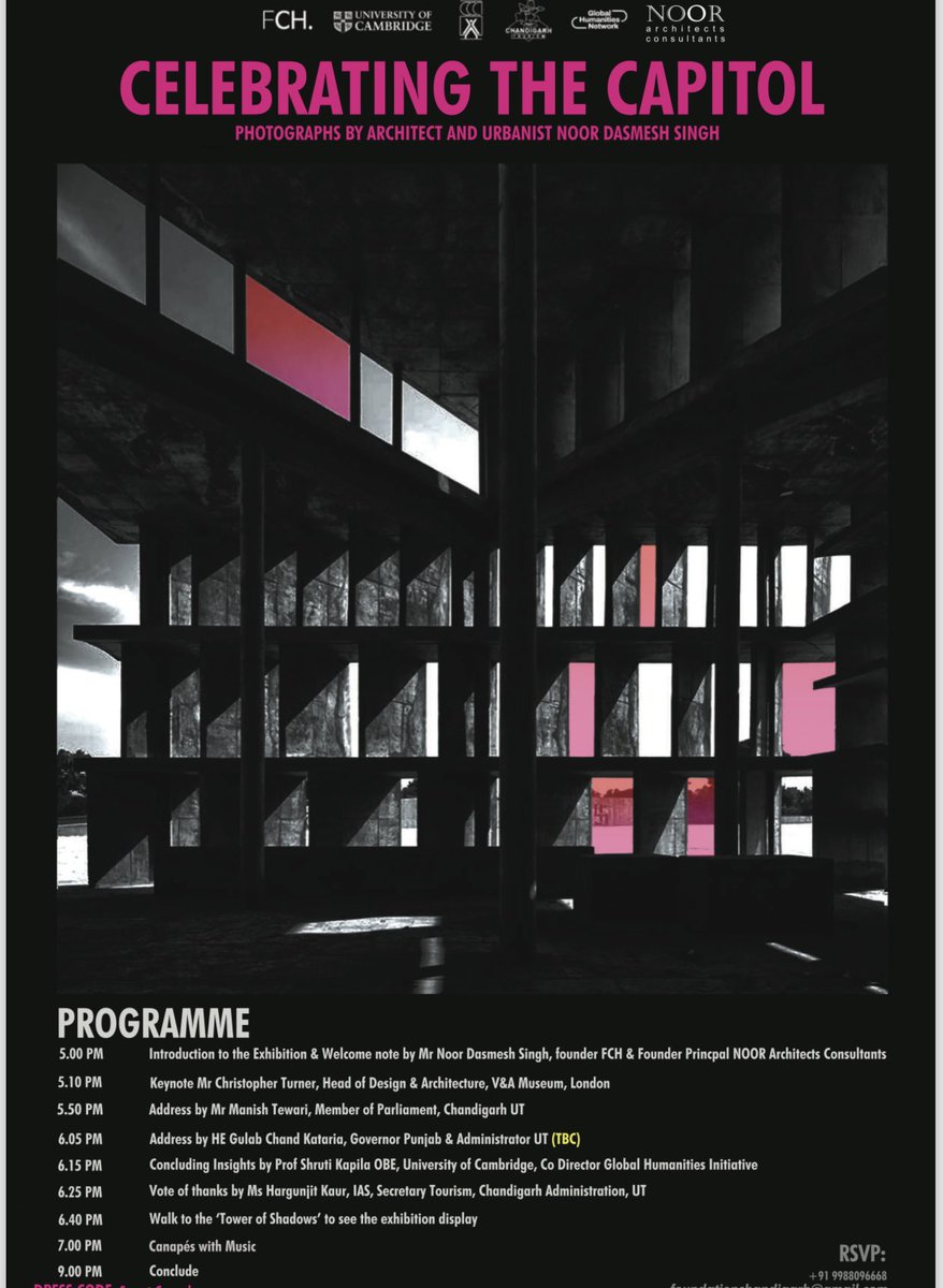 Will be speaking at 5 PM at the Tower of Shadows- Capitol Complex Chandigarh at an event entitled: 

Celebrating the Capitol