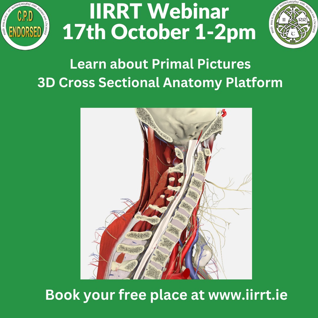 Increase your cross-sectional anatomy knowledge with the IIRRTs primal pictures anatomy resource. Come and learn how to use this fantastic platform on Thursday 17th of October at 1 pm #Free Register now: iirrt.ie