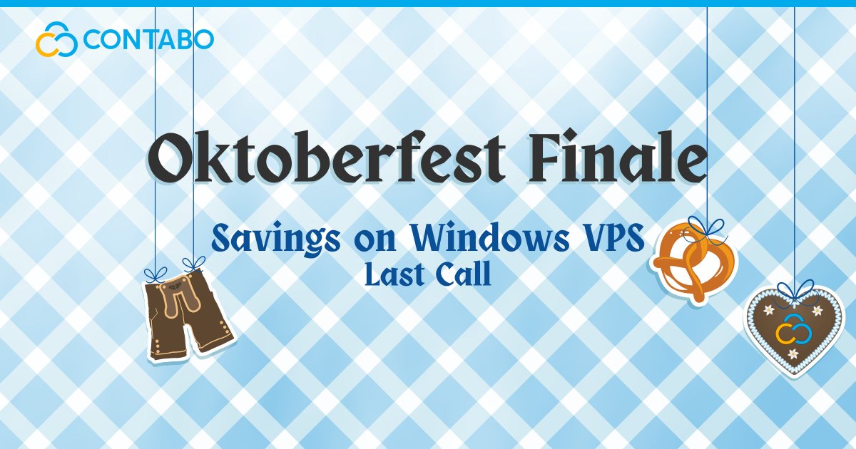 ContaboCom's tweet image. 🥨 Last Call for Oktoberfest Savings! 🥨
This is your final chance to grab exclusive Windows VPS offers. 🎯💻
Act now before Oktoberfest wraps up!
ow.ly/aYGg50TEN0Z
#Oktoberfest #WindowsVPS #HostingDeals #NoSetupFees