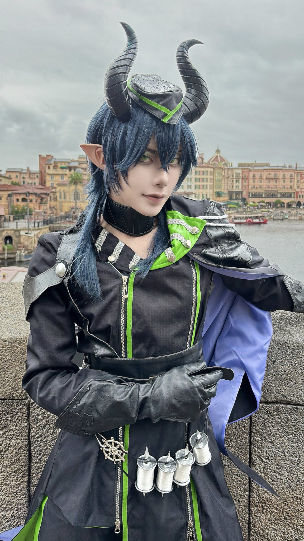 ☆即日発送☆【ツイステ】ツノ+妖精耳付マレウスウィッグ【Disney】D