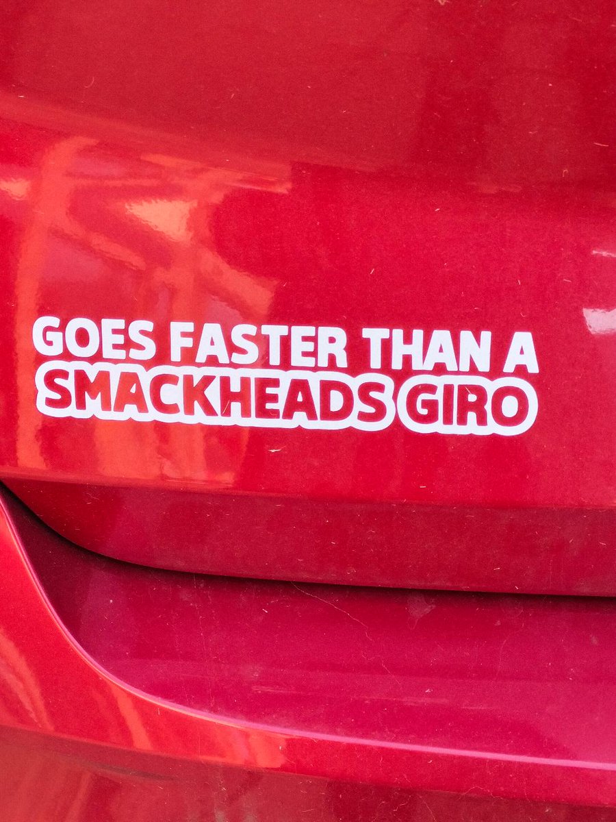 RayFrench15's tweet image. I saw this on the back of an expensive car in Edinburgh. It's very alarming that someone with the mind of a 13 year old boy is in charge of such a big and powerful vehicle.