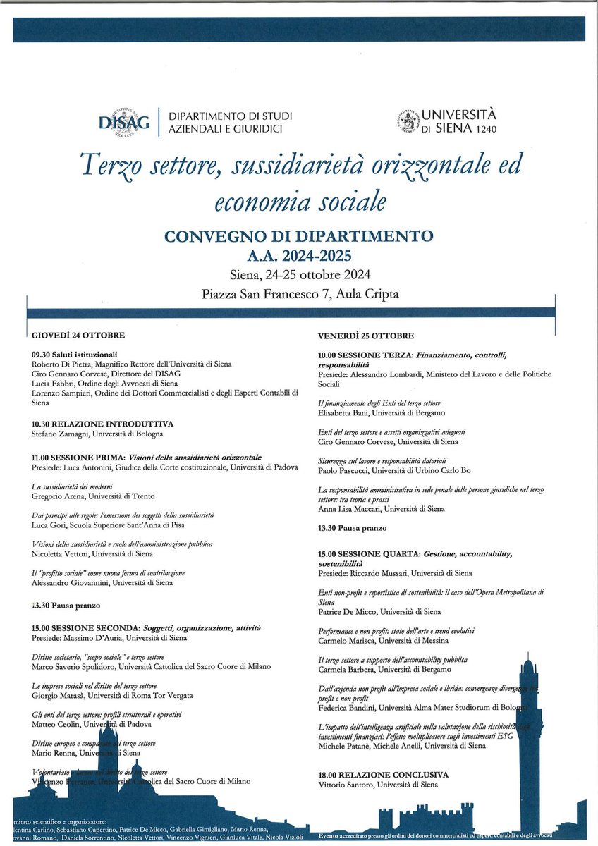 #terzosettore #ETS 24 e 25 ottobre, Siena. Per informazioni e iscrizioni: convegno.disag.2024@unisi.it
<a href="/cirocorvese/">ciro corvese</a> <a href="/unisiena/">Università di Siena</a> <a href="/disagUSiena/">disagUSiena</a>