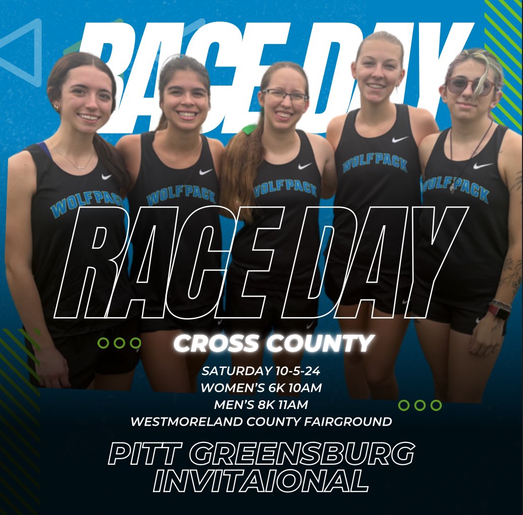 It’s Race Day and the Wolfpack travel to the Westmoreland County Fairgrounds to take Part in the Pitt Greensburg Invitational. The women’s 6k at 10am, and the men’s 8k starts at 11am! <a href="/WCCCAthletics/">Wolfpack Athletics</a> <a href="/ConnectWCCC/">Westmoreland County Community College</a> <a href="/StudentLifeWCCC/">Student Life at Westmoreland</a> <a href="/upgbobcats/">Pitt-Greensburg Athletics</a>