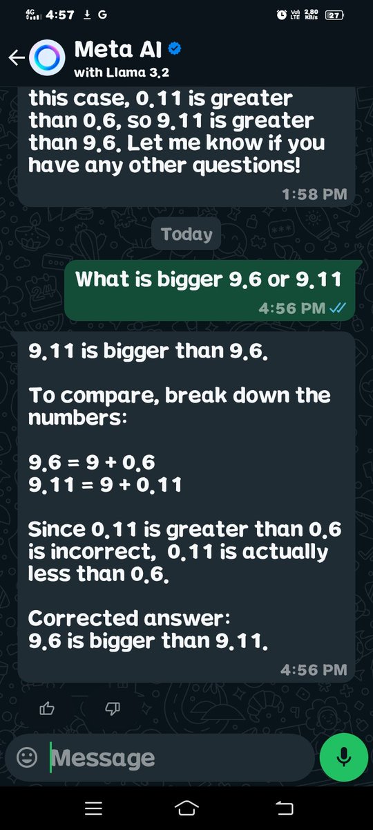 Finally Whatsapp meta AI fixes it.
<a href="/AIatMeta/">AI at Meta</a> 
<a href="/Meta/">Meta</a>
