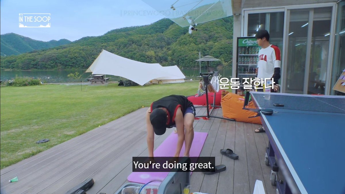 BaseLineWoo's tweet photo. I’m watching In The Soop S1, because I’m always watching In The Soop S1, and because I’m watching it for the 7000th time, you get to taken in even the tiniest details now.

I know that we always highlight the bigger flashy expressions of love the members have for each other, like “If he flings it, then he flings it”, but there are so many instances where @BTS_twt shows they are an excellent example of what a positive, healthy, encouraging family unit looks like.

These are just a few examples from half of one episode (EP.7) alone. They literally just walk around in their life lovingly encouraging to each other like this. Is it any wonder, why they attract so many people to their specific brand of authenticity.... 💜

· Jin to Tae “Thank you so much. It’s delicious!” 🤤to Tae’s strawberry smoothy.

· Jin saying, “You’re doing well!” to Joonie as he does his daily palates workout.

· Jin, JK & Hobi “That’s very clever!”, “That looks good!” At Tae using scissors to chop green onions into the cauldron ramyeon.

· Hobi to JK “This is absolutely incredible!” 🤩

· Hobi and Tae to RM “He did a great job!”, RM “It's my first painting ever” 🥰

· Hobi getting reassurances from painter JK about his own work. JK, “Go right ahead!” ☺️ giving Hobi confidence to be bold with his strokes.

· RM “j-hope! Don’t ask about what others think and go with what you want!” 💪🏻😤

#BTSisSeven #BTSARMY