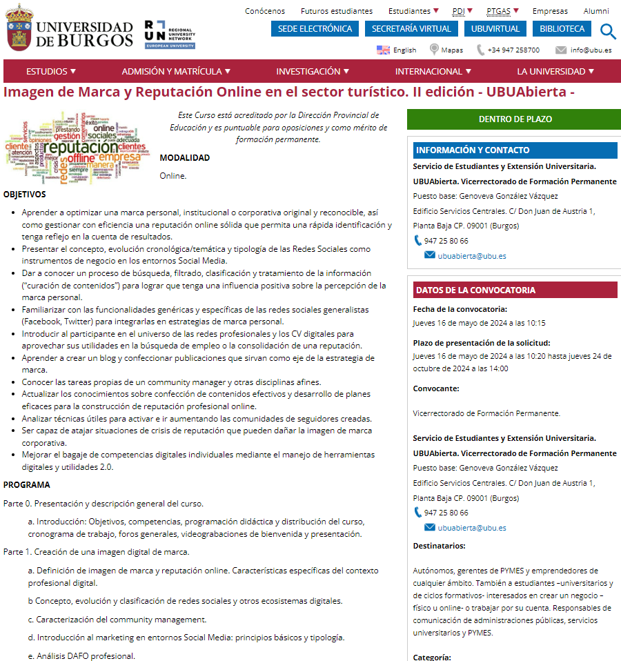 Curso "online" tutorizado buff.ly/3ywrmI9
Imagen de Marca y Reputación Online en el sector turístico

<a href="/turismo_IB/">TurismoCultural_IB</a> <a href="/FundaCULTA/">FundaCULTA</a> <a href="/MusicToursChile/">Music Tours</a> <a href="/dgchirinos/">Diana Guerra Ch.</a> <a href="/cjimenezalfaro/">Carmen R.J-Alfaro</a> <a href="/Luis_Enrique_F/">Luis Enrique Flores</a> <a href="/bechelli_lia/">Lía Bechelli</a> <a href="/cuatita_eli/">Eli Guevara</a> <a href="/turismocultura9/">turismocultural tv hudson</a> <a href="/aelainerosa/">👑 alcatéia real 👑</a> <a href="/ecuadorartycult/">ecuadorarteycultura</a> <a href="/arquirutas/">arquiRUTAS</a>