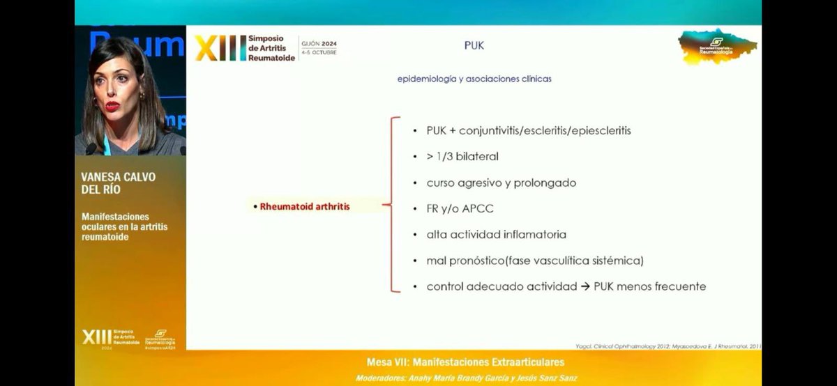 Sociedad Asturiana de Reumatología (@reumasturias) on Twitter photo 🔸Manif. Extraarticulares de la AR.
La Dra. Calvo repasa la afectación 👁️
🔺 Escleritis nodular vs escleritis necrotizante. Tratamiento incisivo.
🔺 PUK: manif. más grave. Conocerla y actuar
🔺Control estrecho y estricto de la actividad de la AR
#simposioAR24 <a href="/SEReumatologia/">Soc.Esp.Reumatología</a> 🔸Manif. Extraarticulares de la AR.
La Dra. Calvo repasa la afectación 👁️
🔺 Escleritis nodular vs escleritis necrotizante. Tratamiento incisivo.
🔺 PUK: manif. más grave. Conocerla y actuar
🔺Control estrecho y estricto de la actividad de la AR
#simposioAR24 <a href="/SEReumatologia/">Soc.Esp.Reumatología</a>