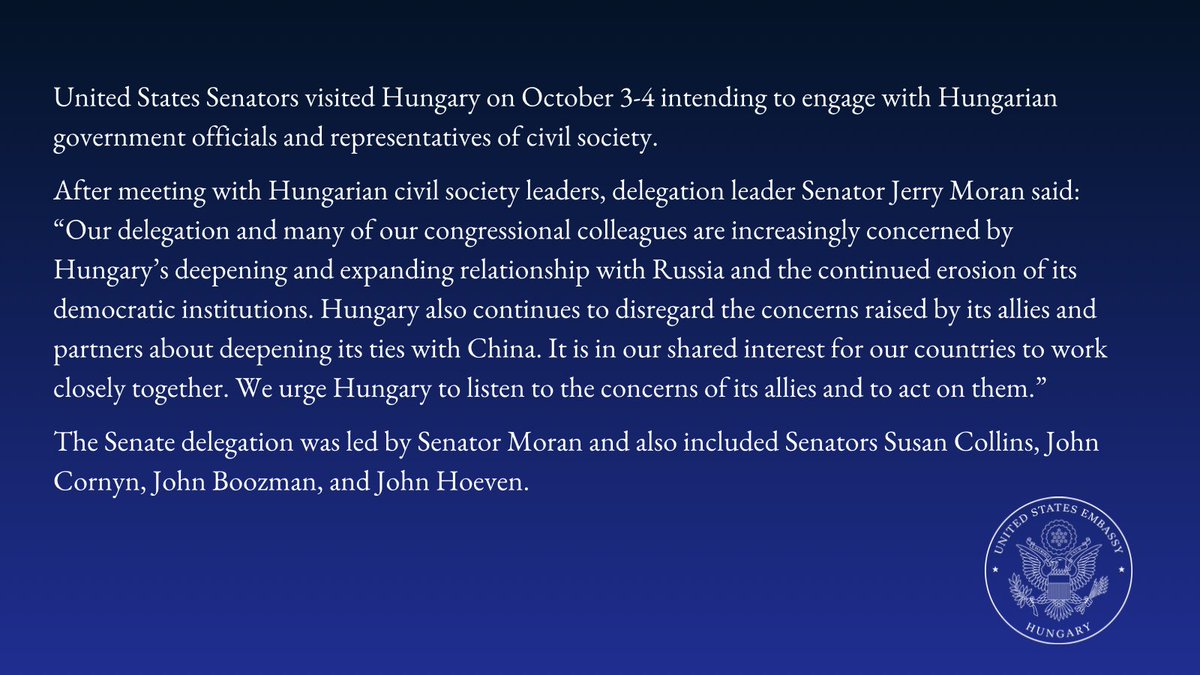 Five senior United States Senators visited Hungary this week. Read their important statement: