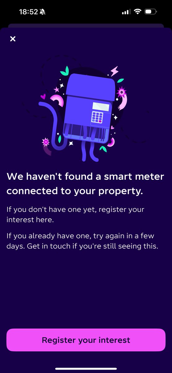 yayatowers's tweet photo. @OctopusEnergy My smart meter is working but I am still getting this and can’t set up Intelligent Octopus Go. Please advise. https://t.co/CpKWaZsSIW