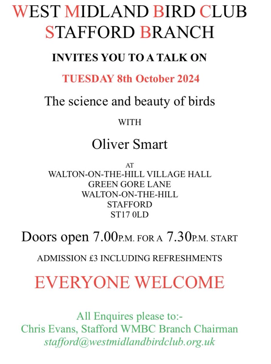Clive_Davies1's tweet photo. Next Tuesday Oliver ⁦@smartwildlife⁩ will talk at Stafford Branch, opening the winter series of lectures. Don’t miss a great night, see you there. ⁦@WestMidBirdClub⁩ https://t.co/LEUob6hOqE