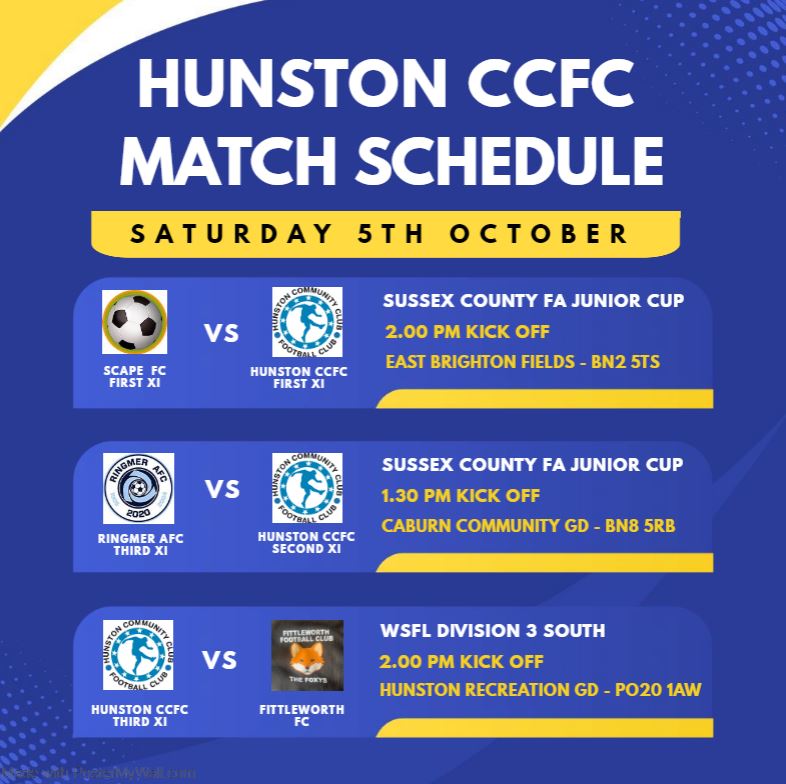 HunstonCCFC's tweet photo. ⚽️ Match Day ⚽️ First &amp; Second XI on the road in the @SussexCountyFA Junior Cup against Scape First XI &amp; @RingmerAFC Third XI respectively. Our Third XI host @FittleworthFC in the @WestSussexFL Div 3S. Good luck to all teams, all home &amp; away support welcome #COYH https://t.co/2v8D3wttbR