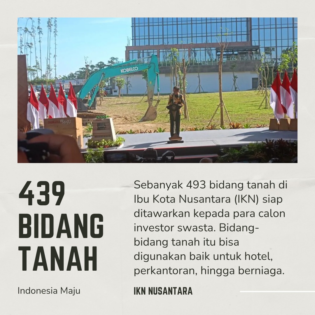TitahPandita's tweet photo. Presiden Jokowi mengungkapkan terdapat 493 bidang tanah di Ibu Kota Nusantara (IKN) yang disiapkan untuk ditawarkan kepada investor swasta.
#IbuKotaNegaraNusantara #IKN #IKNNusantara #IndonesiaEmas2045 #SmartCity #KotaModern #IndonesiaMaju #SmartDefenseSystem #KerjaNyataJokowi https://t.co/LCgSzJWR9w