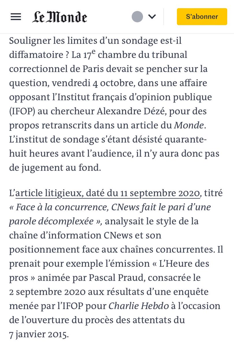 BMoon_bee's tweet image. Quand l’IFOP, fabrique sondagière du mensonge et du consentement au service des médias d’intox et de l’islamophobie , retire sa plainte contre un  chercheur qui a démonté leurs sondages mensongers qui prétendaient que les musulmans soutenaient largement les attentats en France.