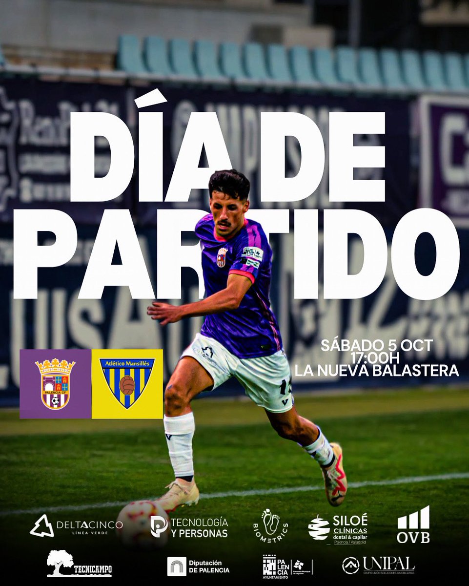 ¡DÍA DE PARTIDO ⚔️!

🆚 @atletico_mansilles 
📅 05/10/2024
⌚️17:00h
🏟️ Nueva Balastera 

¡Ahora es el Momento, VAMOS MI PALENCIA 💜! 

#PalenciaMansilles