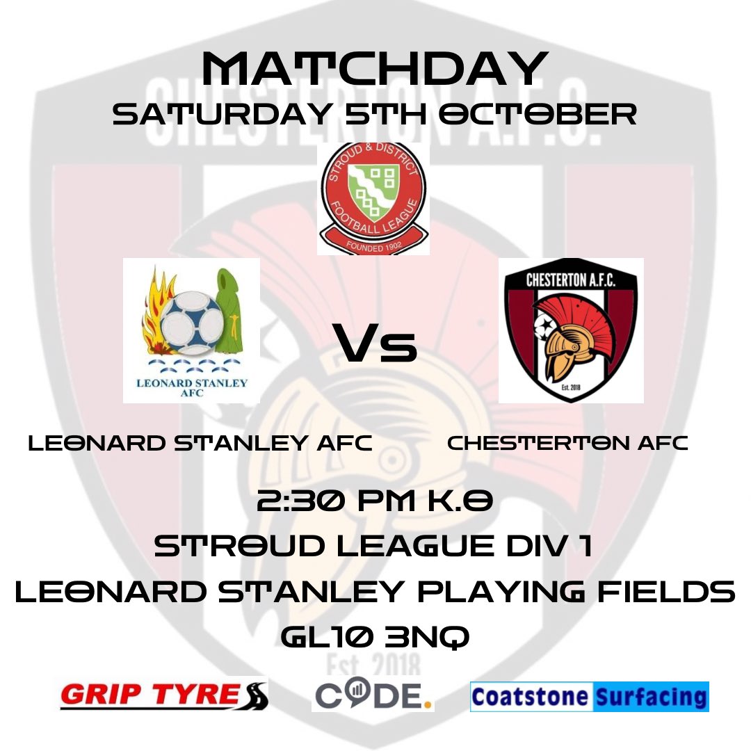 Back in action today as we travel away to Leonard Stanley. UTC!

#chestertonafc #chezzie #utc #football