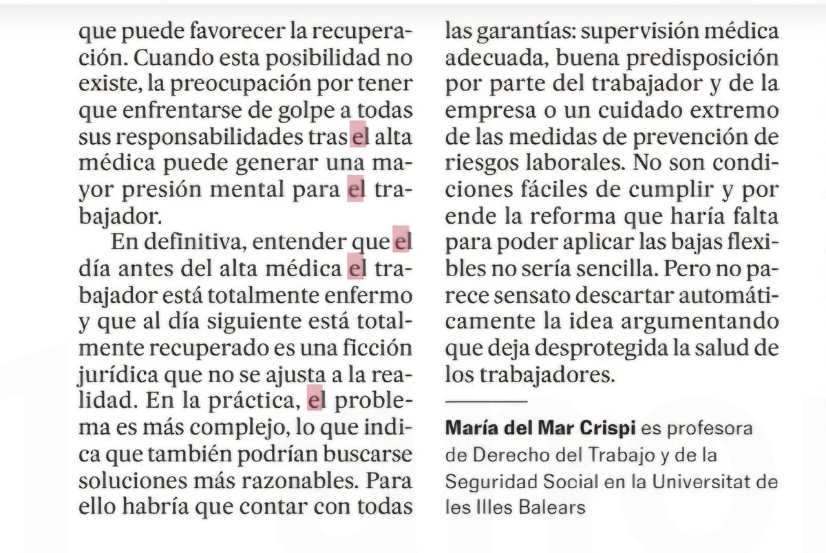 El País publica hoy mi (no tan popular) opinión sobre la propuesta de reforma de la incapacidad temporal. 

¿Por qué las bajas flexibles que propone el Gobierno sí sirven para protegen la salud de los trabajadores?  elpais.com/economia/2024-…