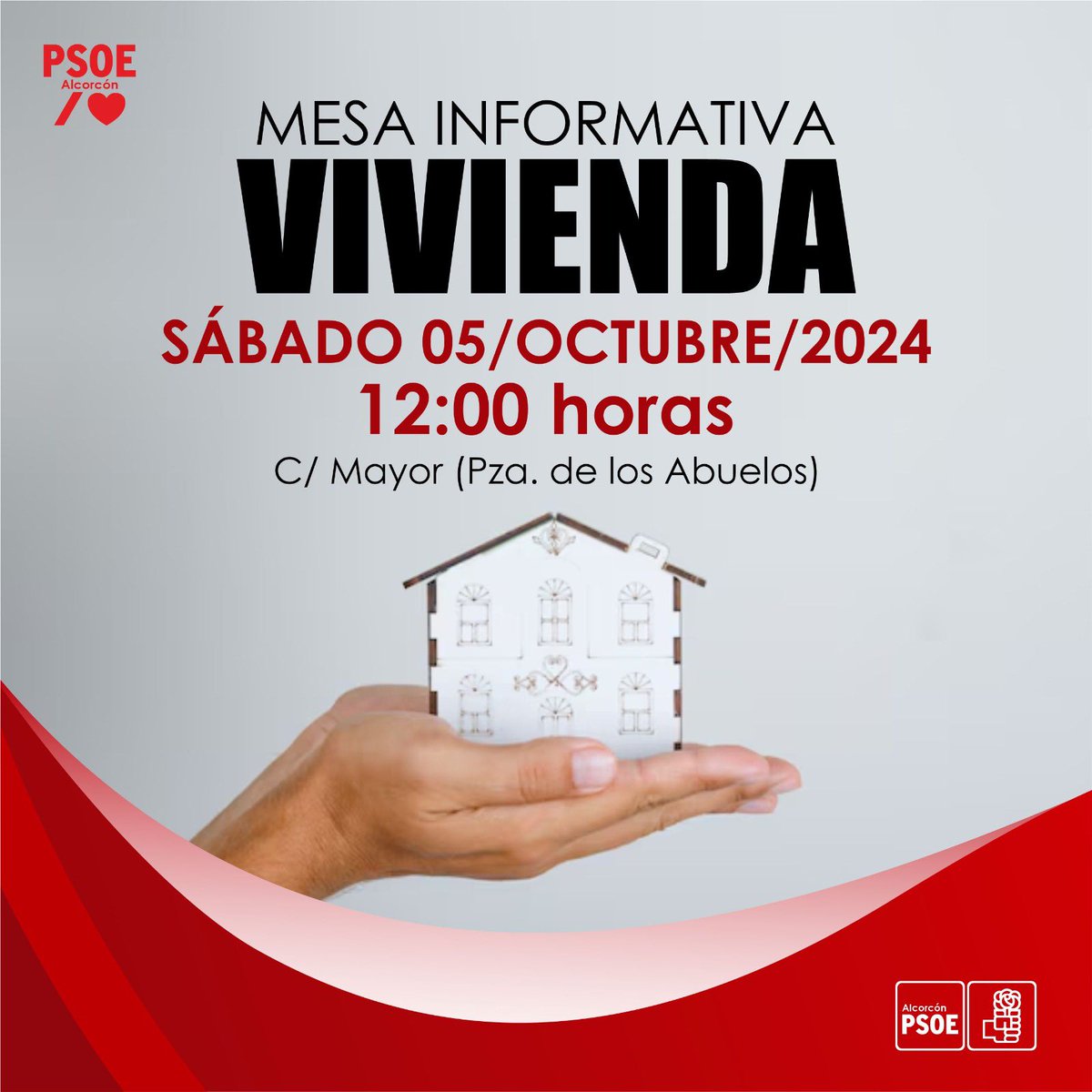 psoealcorcon's tweet photo. 🔴Hoy hablamos de Vivienda

A partir de las 12,00 estaremos en la Calle Mayor de #Alcorcón informando a los vecinos y vecinas de las propuestas del @psoealcorcon sobre vivienda.

Nos avalan las más de 9.000 viviendas públicas construidas en la ciudad. https://t.co/YS5KXzNRGD