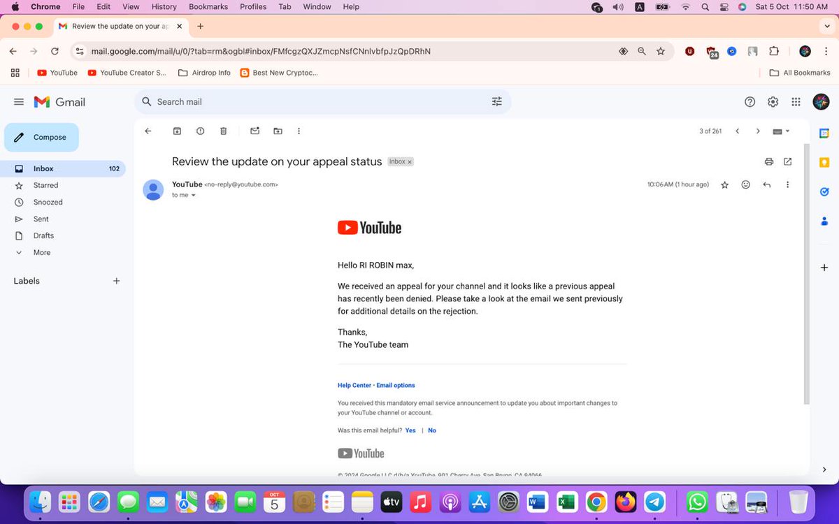 Hello <a href="/TeamYouTube/">TeamYouTube</a> 

My channel,  ( RI ROBIN MAX ) 
youtube.com/channel/UC5fTu…

is terminated without any reason and prior notice. I didn't breach any @youtube policies/rules. Please Look into this matter ASAP. This is a simple Crypto News related channel. My content never commits