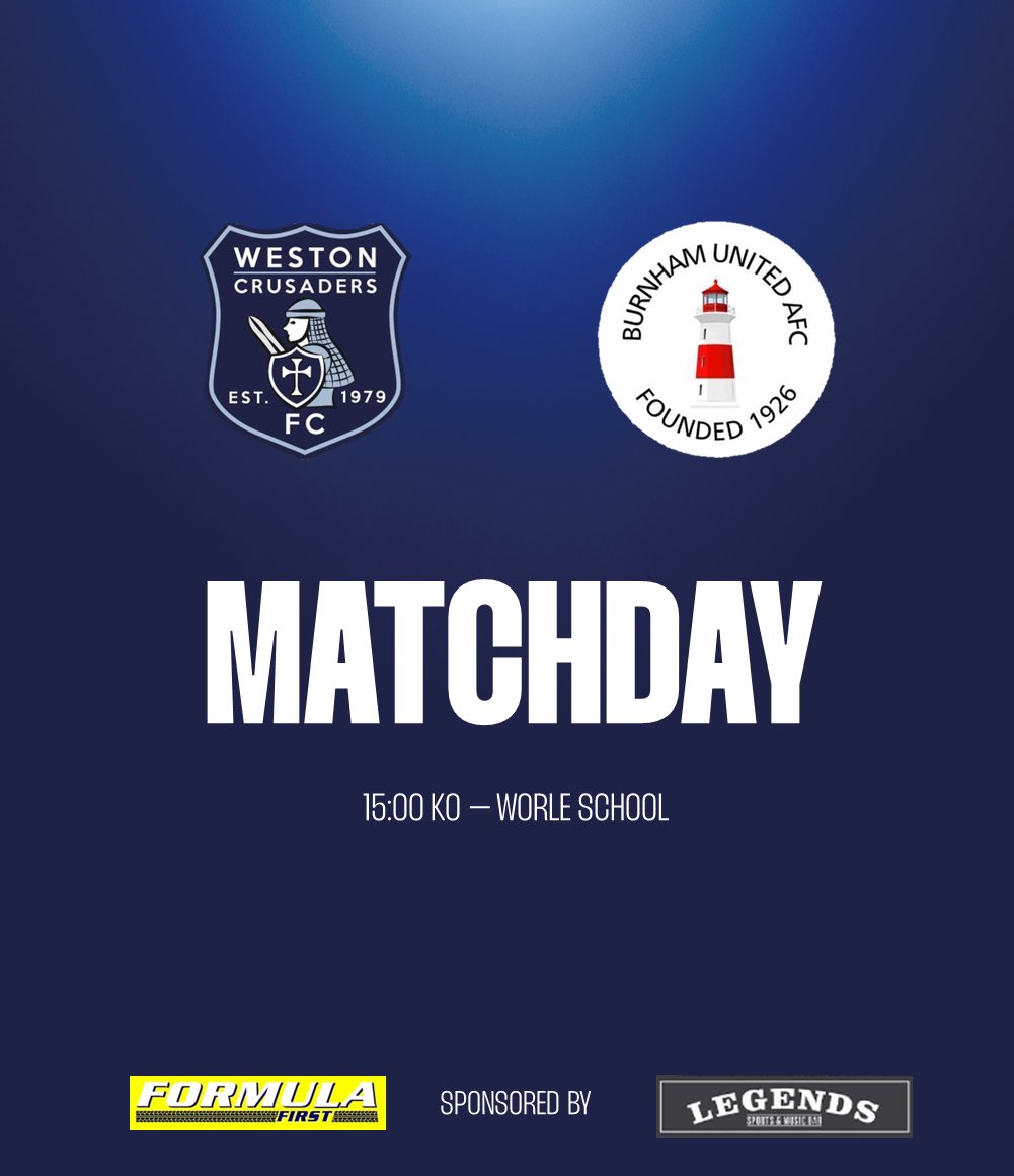 Weston Crusaders FC (@crusadersfc1979) on Twitter photo A break from the League as we embark on the League Cup
🆚 <a href="/BurnhamUnited/">Burnham United A.F.C</a> A
🏆<a href="/WDistrict_FL/">Weston&DistrictFL</a> Cup
📍Worle School
⏱️15:00 Kick Off
Get down and support the lads
#UTC A break from the League as we embark on the League Cup
🆚 <a href="/BurnhamUnited/">Burnham United A.F.C</a> A
🏆<a href="/WDistrict_FL/">Weston&DistrictFL</a> Cup
📍Worle School
⏱️15:00 Kick Off
Get down and support the lads
#UTC