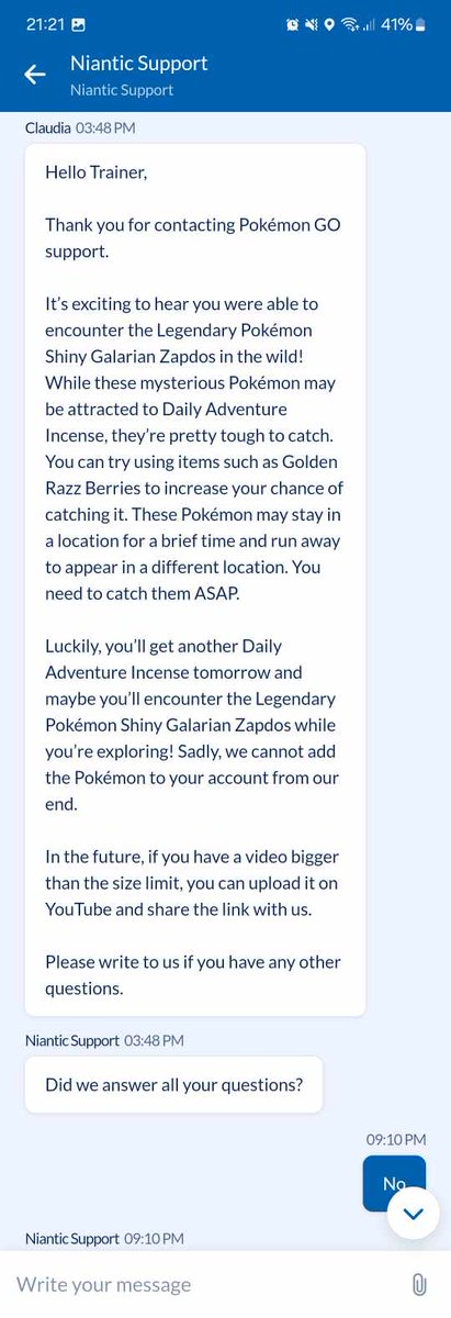 itsfadezz's tweet photo. @NianticHelp @PokemonGoApp You guys honestly need to wake up if you think this is support for an AR bug you haven't fixed for months and have the audacity to release a lottery pokemon on incense knowing full well of its existence let this be a lesson to all niantic don't care!... https://t.co/CgTRJedrnm