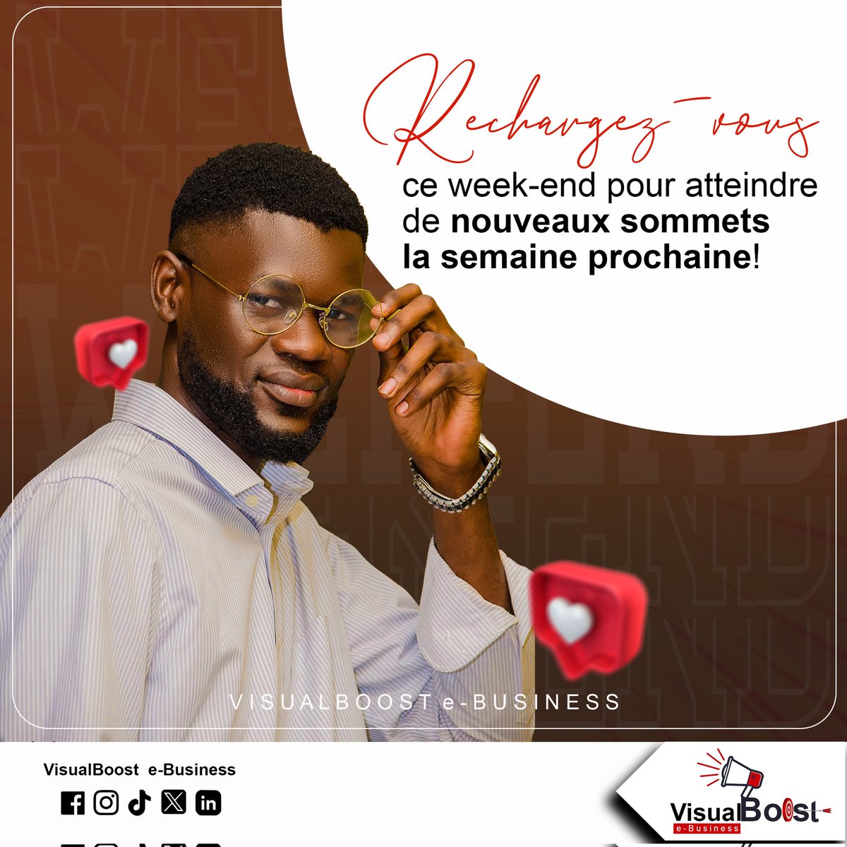 Visualboost_eB's tweet image. Profitez de ce week-end pour vous ressourcer et prendre soin de vous. 

Cela vous permettra de revenir avec une énergie renouvelée et une vision claire pour attaquer la semaine prochaine. 

𝗘𝘅𝗰𝗲𝗹𝗹𝗲𝗻𝘁 𝘄𝗲𝗲𝗸-𝗲𝗻𝗱 𝗮̀ 𝘃𝗼𝘂𝘀 !

#Weekend