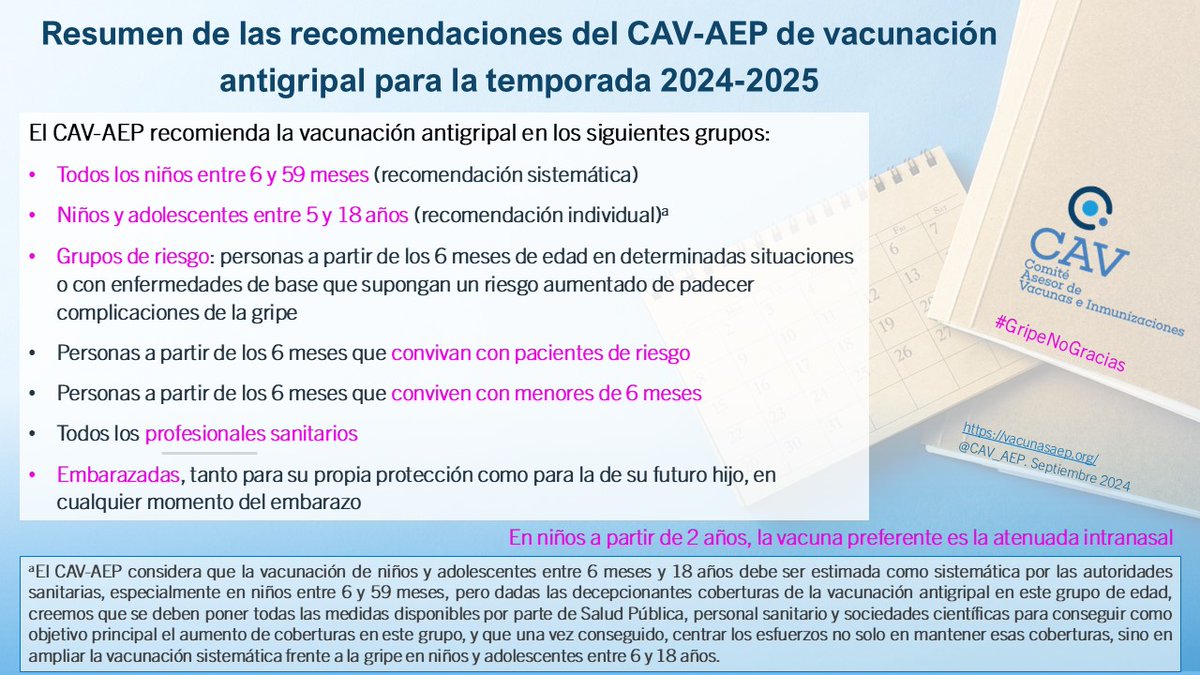 Puesta al día: recomendaciones de vacunación antigripal 2024-2025 por el CAV-AEP
#GripeNoGracias
vacunasaep.org/profesionales/…