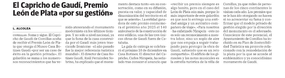 Enhorabuena a todo el Equipazo del <a href="/caprichodegaudi/">El Capricho de Gaudí</a> liderado por <a href="/cmirapeix/">Carlos Mirapeix</a> 
🏆Premio León de plata de <a href="/CasaBotines/">Museo Casa Botines Gaudí</a> 
🙌🙌🙌