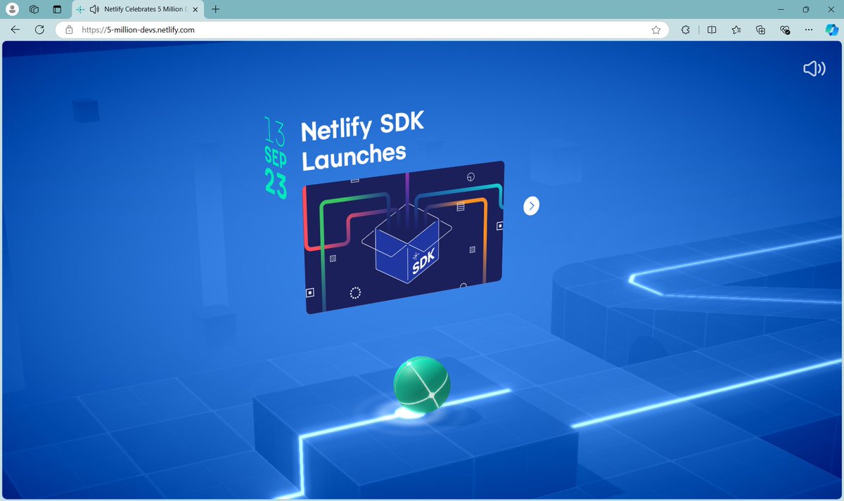 Liked the gamified presentation of <a href="/Netlify/">Netlify</a> reaching 5 million dev. users. Tilted view causing a combinational use of arrow keys made the control to require more attention.
Unlike a standard game, it allowed unlimited lives and didn't save progress.☹️
👉 5-million-devs.netlify.com