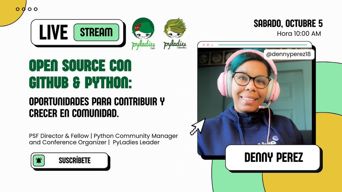 📣 ¡Hola, comunidad! 🐍🐙

Les invito al Meetup de <a href="/pyladiescali/">Pyladies Cali</a> , donde estaré participando con una charla para principiantes en Open Source sobre:

"Open source con #GitHub &amp; #Python: Oportunidades para contribuir y crecer en comunidad"

🛑 Transmisión:
youtube.com/live/aTZ5JRhSp…