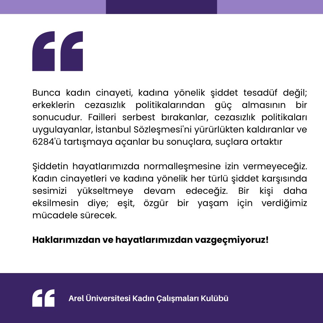 Kadın Cinayetleri Politiktir!

Şiddetin hayatlarımızda normalleşmesine izin vermeyeceğiz. Kadın cinayetleri ve kadına yönelik her türlü şiddet karşısında sesimizi yükseltmeye devam edeceğiz. Bir kişi daha eksilmesin diye; eşit, özgür bir yaşam için verdiğimiz mücadele sürecek.