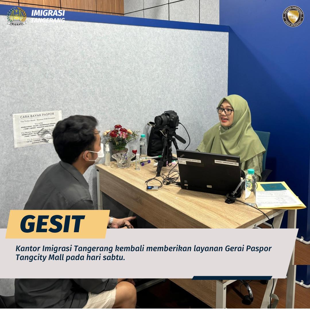 kanim_tangerang's tweet photo. Kantor Imigrasi Tangerang kembali menghadirkan Layanan Paspor GESIT (Gerai Paspor Mall Tangcity) pada Sabtu, 5 Oktober 2024.
Yukk kita simak keseruannya🤗🤗
@kemenkumhamri
@ditjen_imigrasi
@humas_kumhamban
#gesit
#geraipasportangcity
#pasporindonesia
#uruspaspormakinmudah https://t.co/iQhtL9dpWJ
