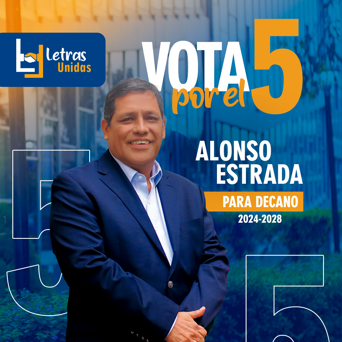 LetrasUnidas_24's tweet photo. 📚✨ ¡Vota por el número 5! ✨📚
Alonso Estrada Cuzcano, bibliotecólogo con amplia trayectoria, se postula como decano de la Facultad de Letras con el respaldo de Letras Unidas. https://t.co/hYxUaB0XUL