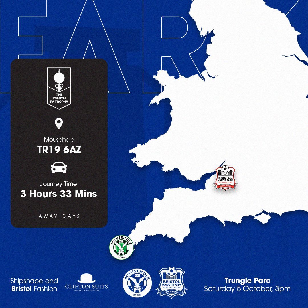 ManorFarmFC's tweet photo. ποΈ Mousehole, TR19 6AZ
π 191 miles
β° 3 Hours 33 minutes
Hereβs all the essential travel info for todayβs journey down to Cornwall.
Wishing safe travels to all players, staff, and supporters heading to Trungle Parc!
#UpTheFarm #SafeTravels #CornwallBound https://t.co/obXiJ9qnWR
